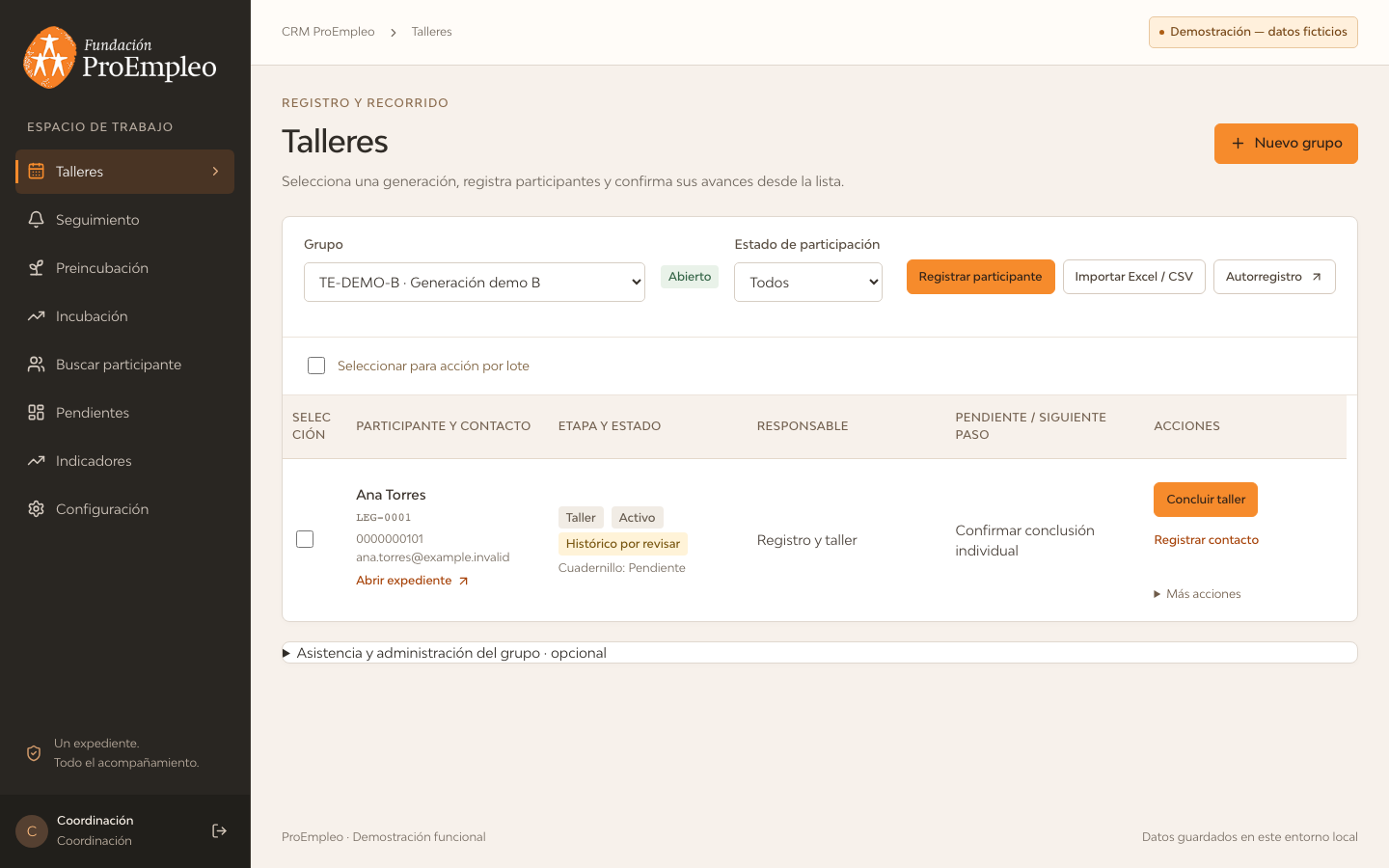 Lista de talleres